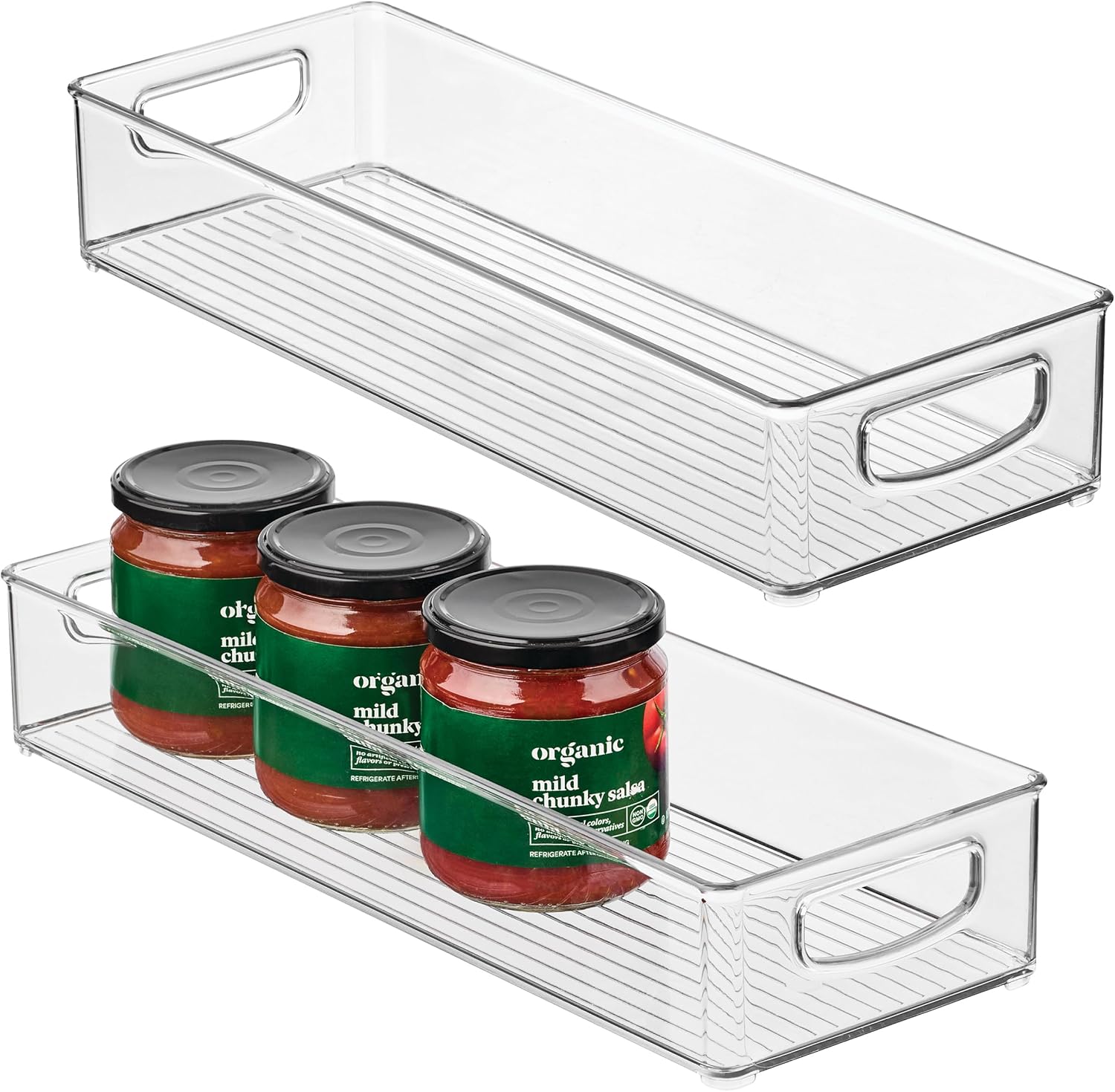 Slim Extra Long Clear Storage Bin, 2-Pack | Narrow, Stackable, Kitchen or Pantry Organizer