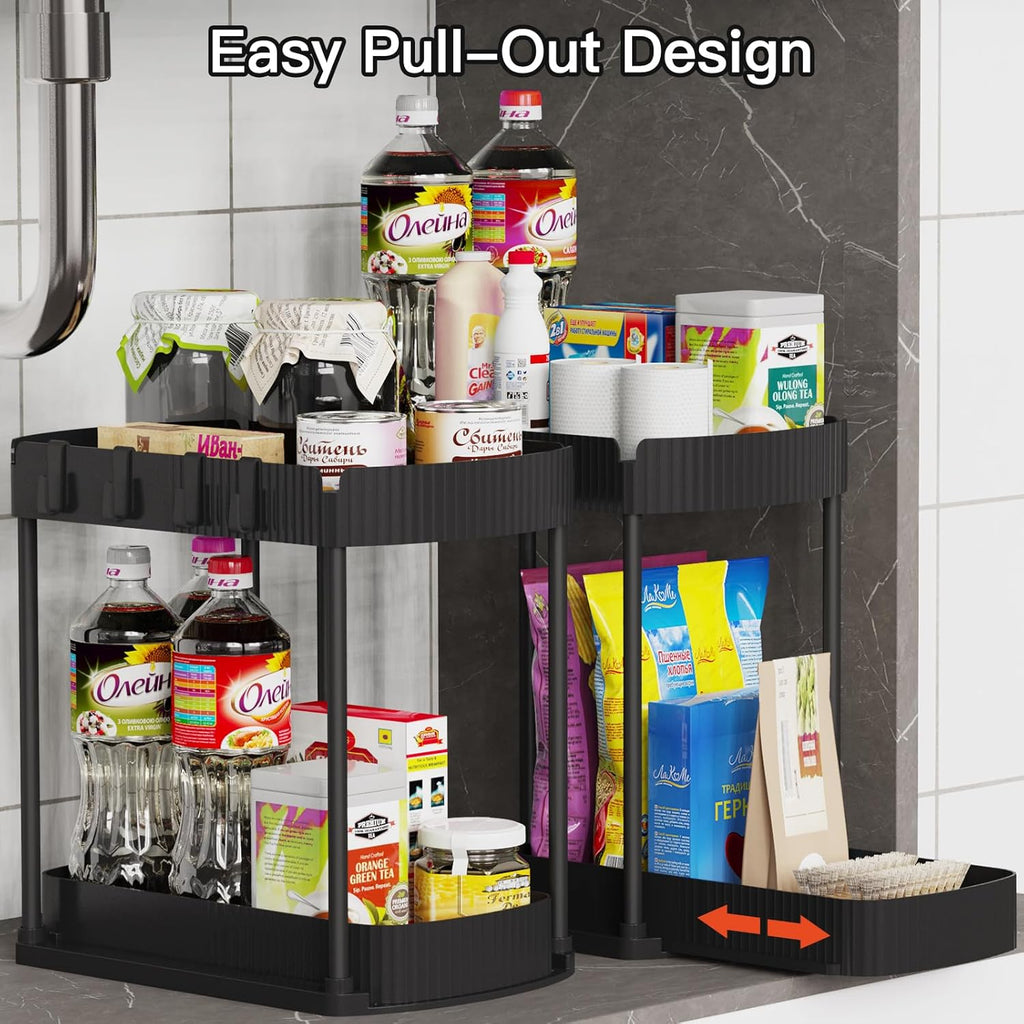 Multi-Purpose Pull-Out Storage Organizers, Under Sink/Cabinet Organizers and Storage for Bathroom & Kitchen, Black, 12.8 Inches, 2 Packs - view 4