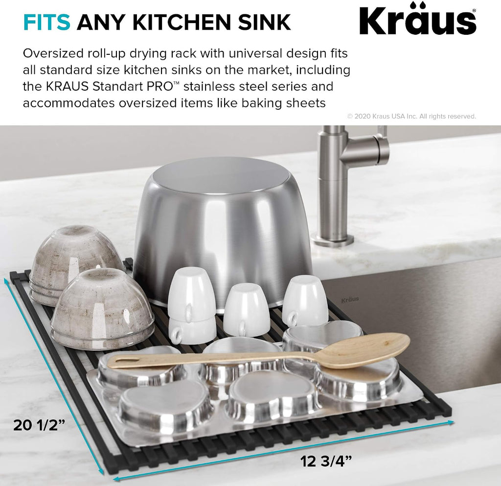 Kraus Multipurpose Over-Sink Roll-Up Dish Drying Rack, Colander and Trivet in Dark Grey, KRM-10DG - view 4