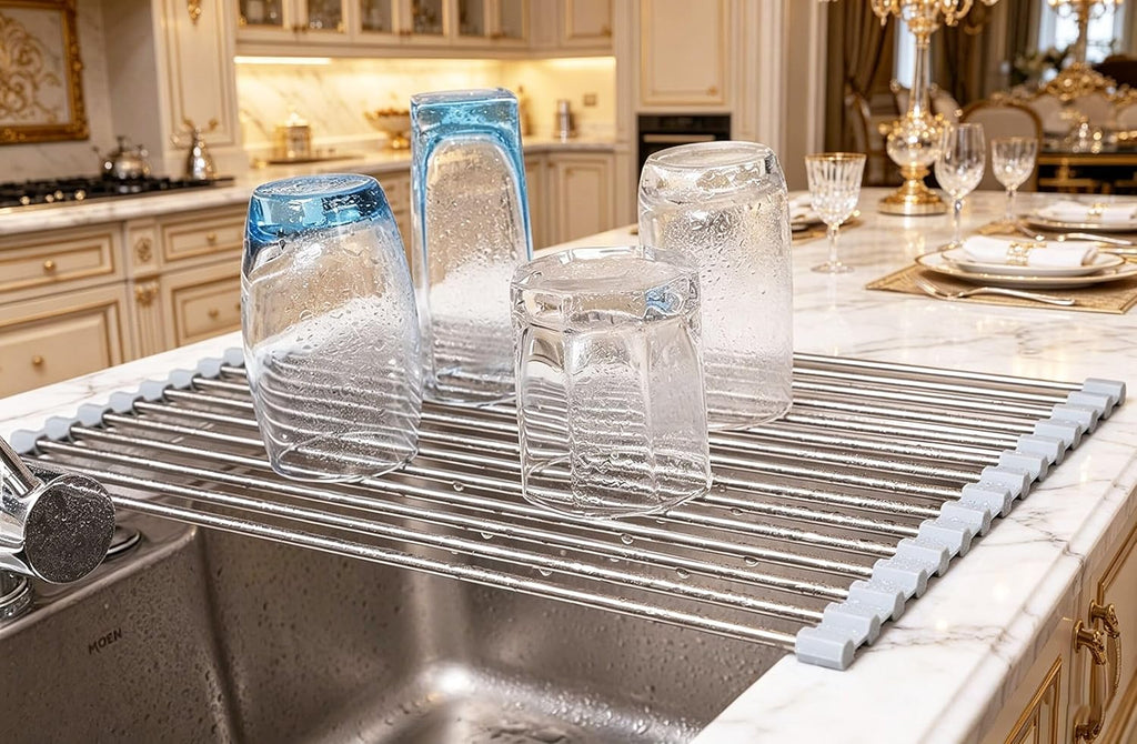 Ahyuan Roll up Dish Drying Rack Over The Sink Kitchen Roll up Sink Drying Rack Portable Dish Drainer Foldable Dish Drying Rack (Warm Gray, 17.8''X11.8'') - view 5