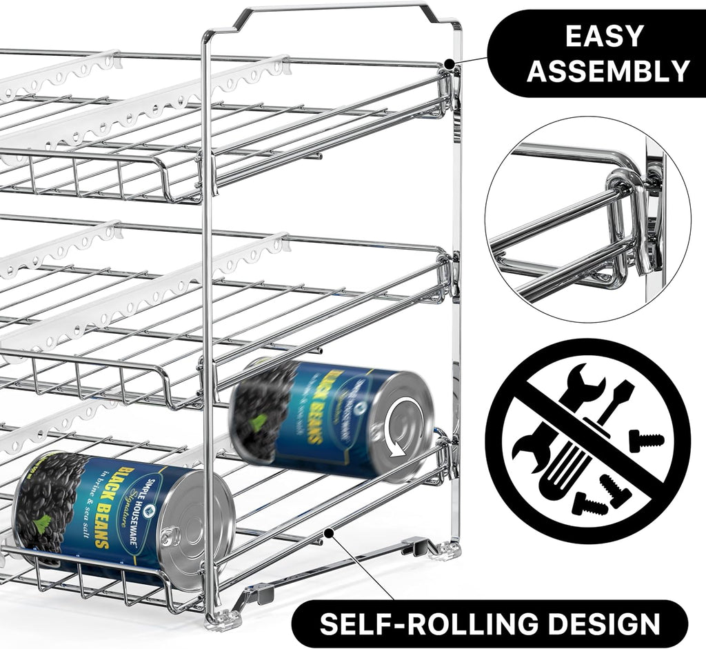 3-Tier Stackable Can Organizer Rack Hold 36 Cans, Chrome | Can Food Storage Dispenser for Pantry/Cabinet, Adjustable Dividers – 11.5" D x 17" W x 13.75" H - view 5