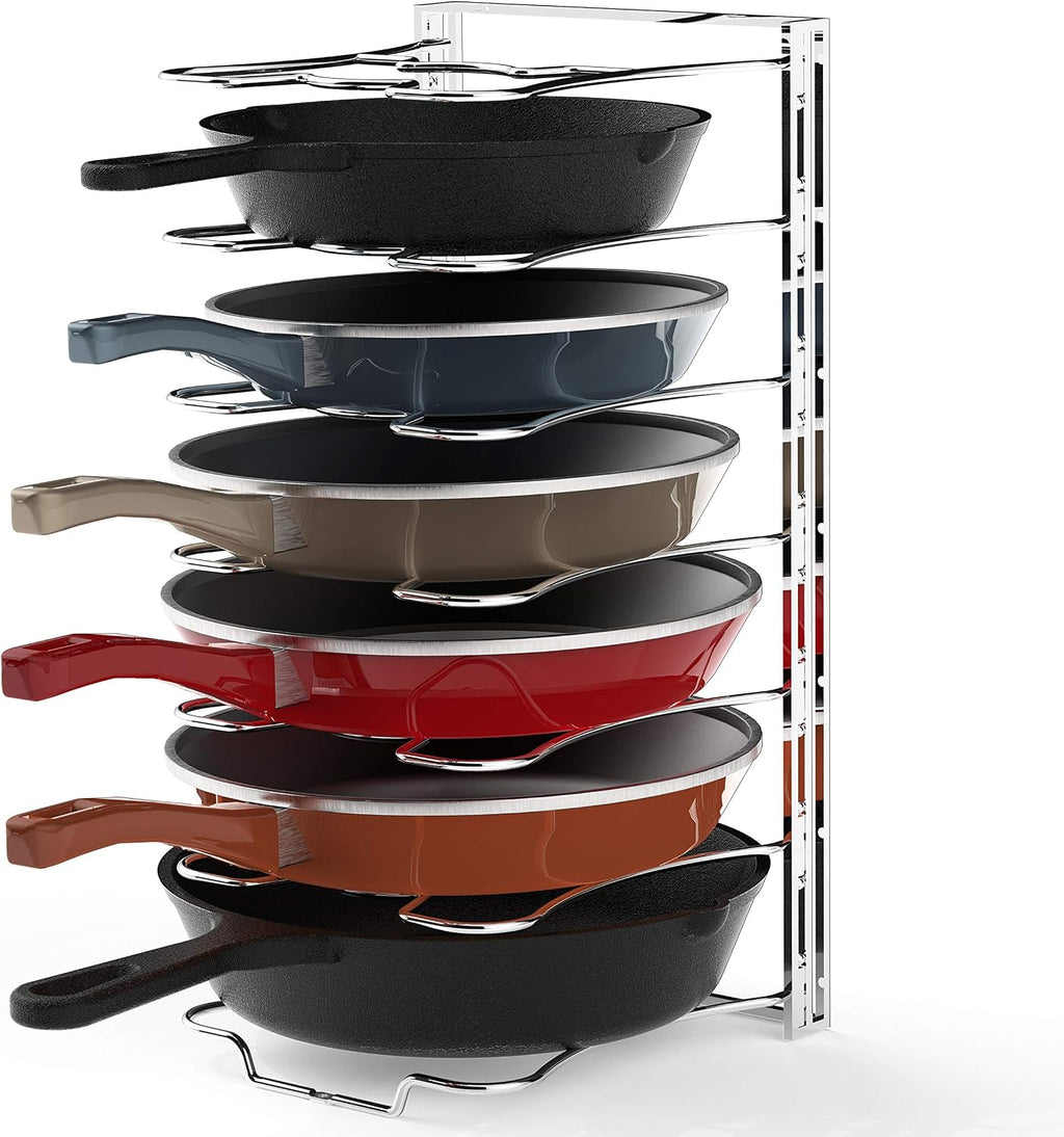 7 Adjustable Compartments Pot and Pan Organizer Rack Lid Holder, Chrome - view 4