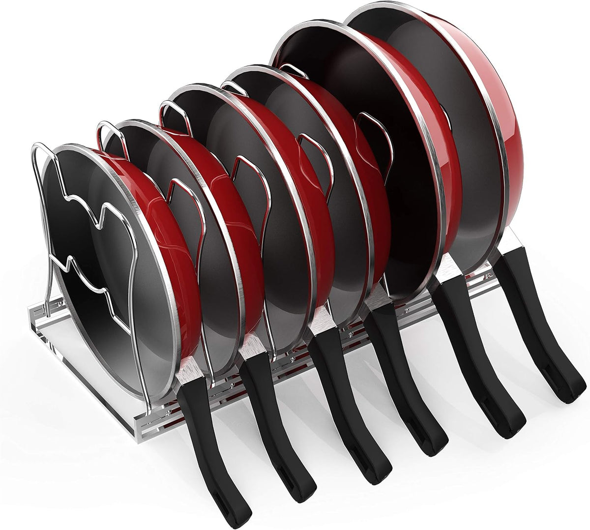 7 Adjustable Compartments Pot and Pan Organizer Rack Lid Holder, Chrome - view 5