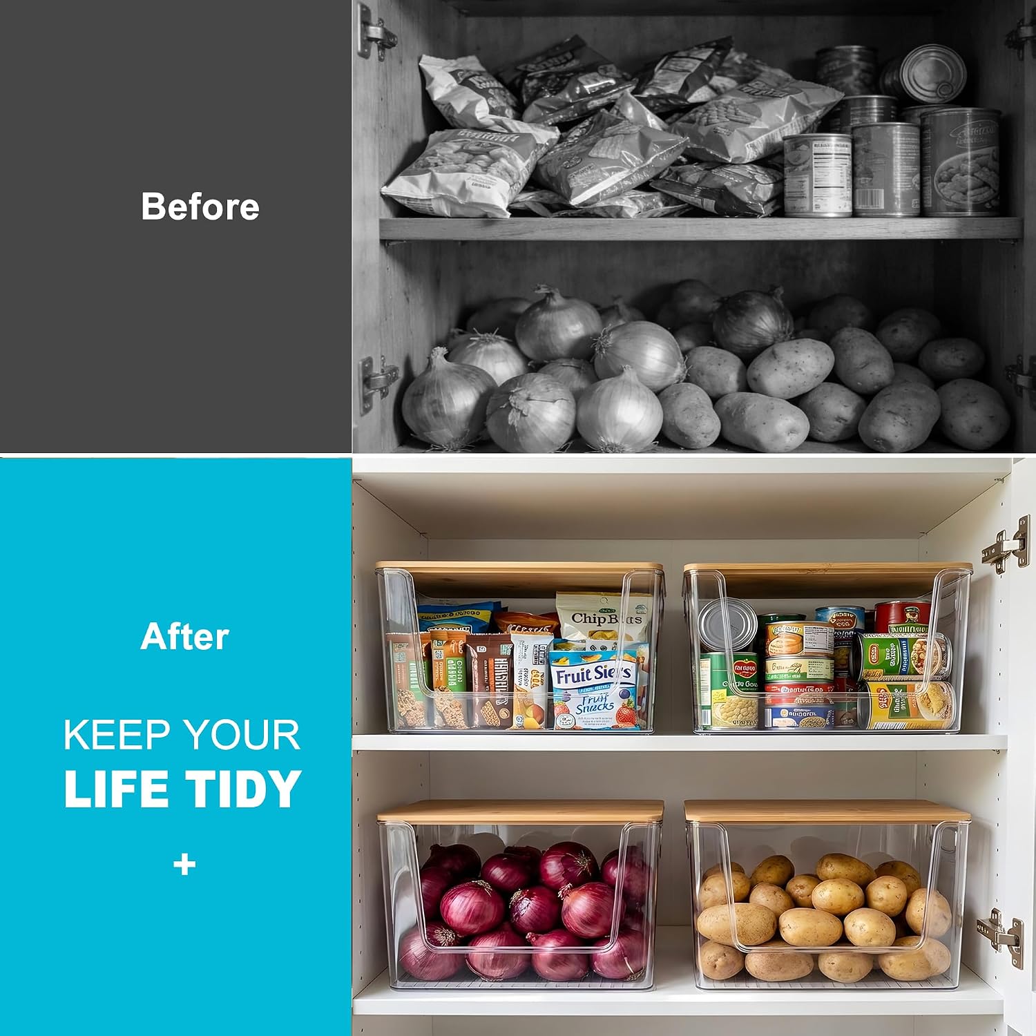 Pantry Organizers Storage, 2 Pack Large Clear Storage Bins for Onion, Potato, Garlic, Canned Food, Organizer Bins for Under Sink, Kitchen, Countertop, Bathroom - view 7