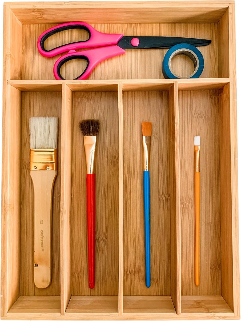 Drawer Organizer 100% Organic Bamboo| Premium Cutlery and Utensil Tray| Perfect For The Kitchen, Bathroom, Desk, etc.| Kitchen Drawer Divider with 5 Compartments - view 2