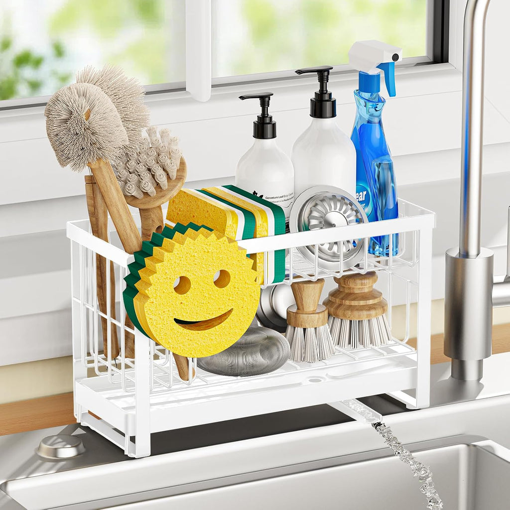 Sponge Holder for Kitchen Sink,Smiley Face Sink Caddy with Removable Brush Holder,Self-Draining Sponge Caddy for Sponge,Soap,Dish Brush,Scrubber,Kitchen Essentials and Gadgets - view 3