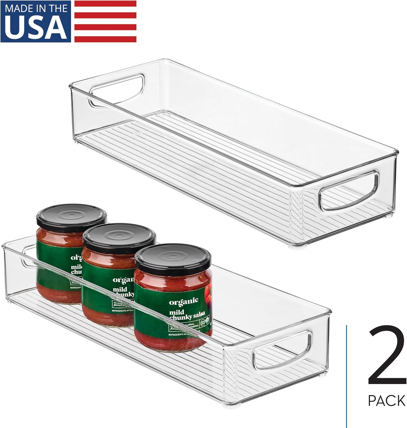 Slim Extra Long Clear Storage Bin, 2-Pack | Narrow, Stackable, Kitchen or Pantry Organizer - view 2