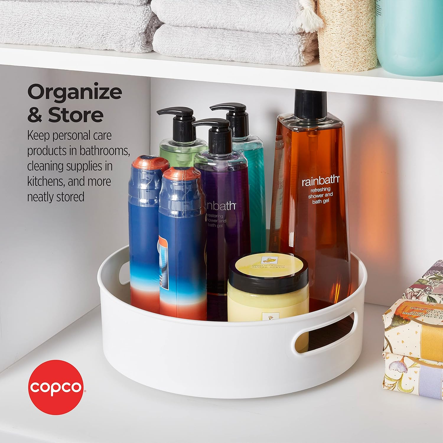 12 inch non-skid lazy susan turntable organizer for cabinet, kitchen, pantry, bathroom - smooth-glide rotating storage with raised rim and handles - view 4