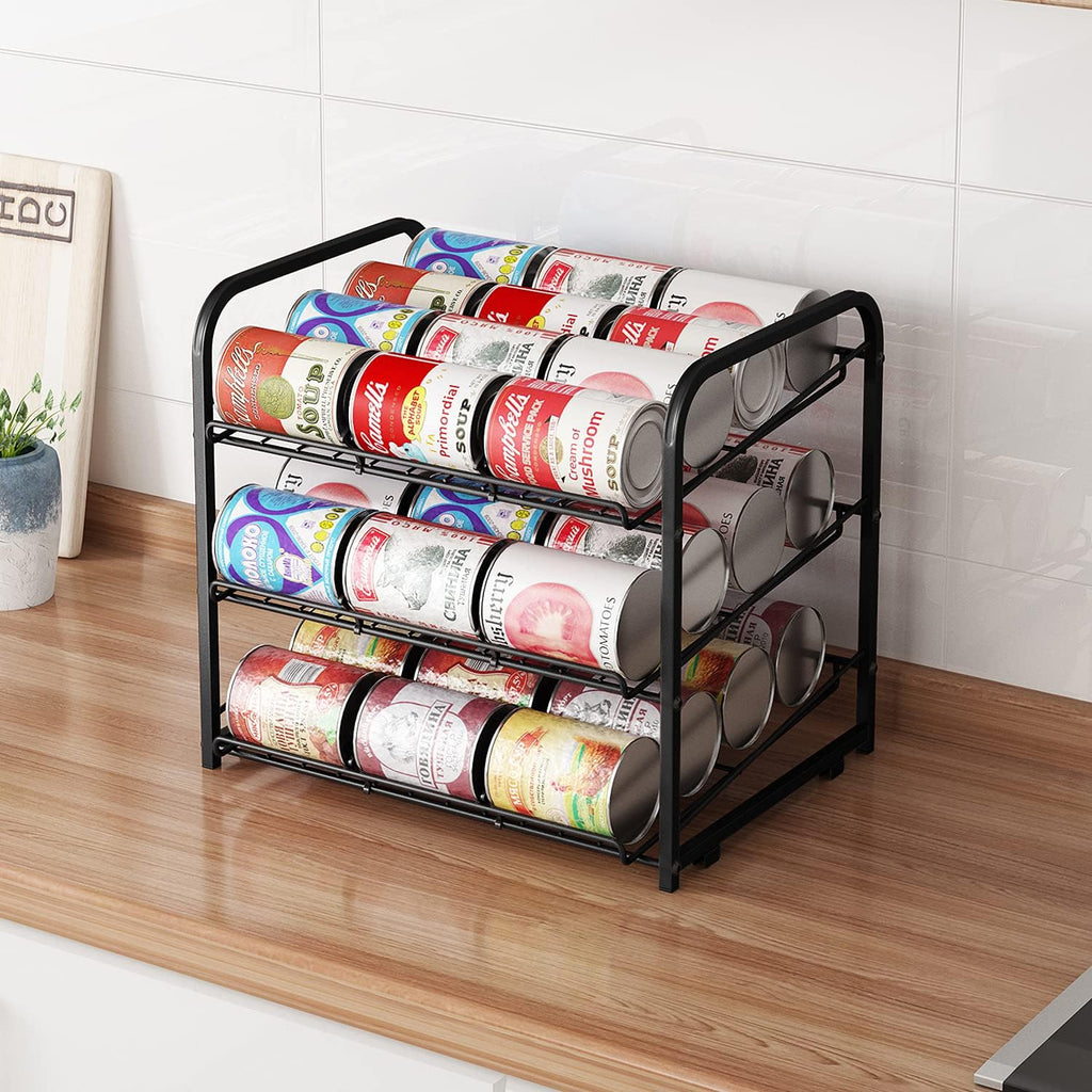 Can rack organizer, 3 tier stackable can storage dispenser, for food storage, kitchen or pantry, storage for 36 cans, black - view 3