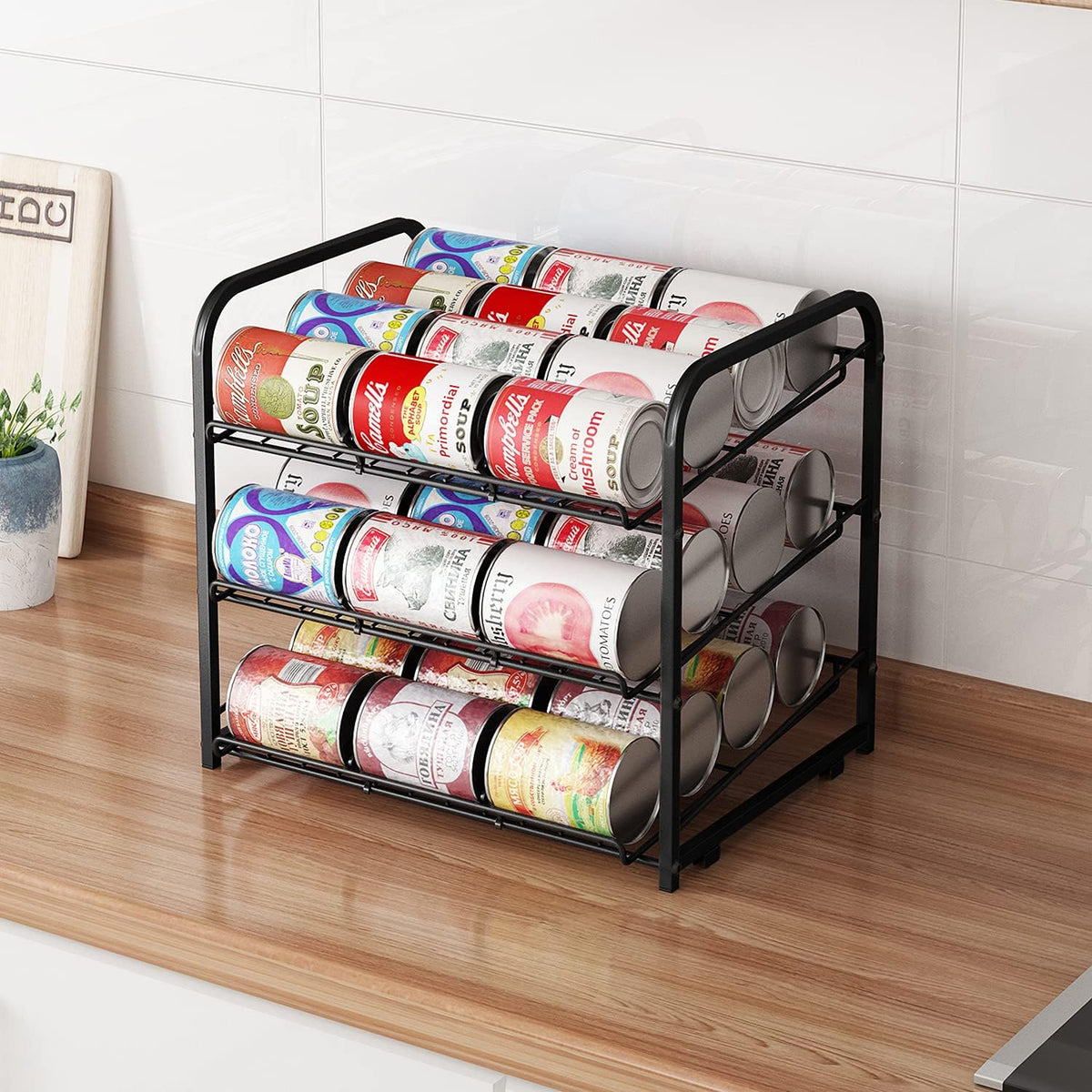 Can rack organizer, 3 tier stackable can storage dispenser, for food storage, kitchen or pantry, storage for 36 cans, black - view 3