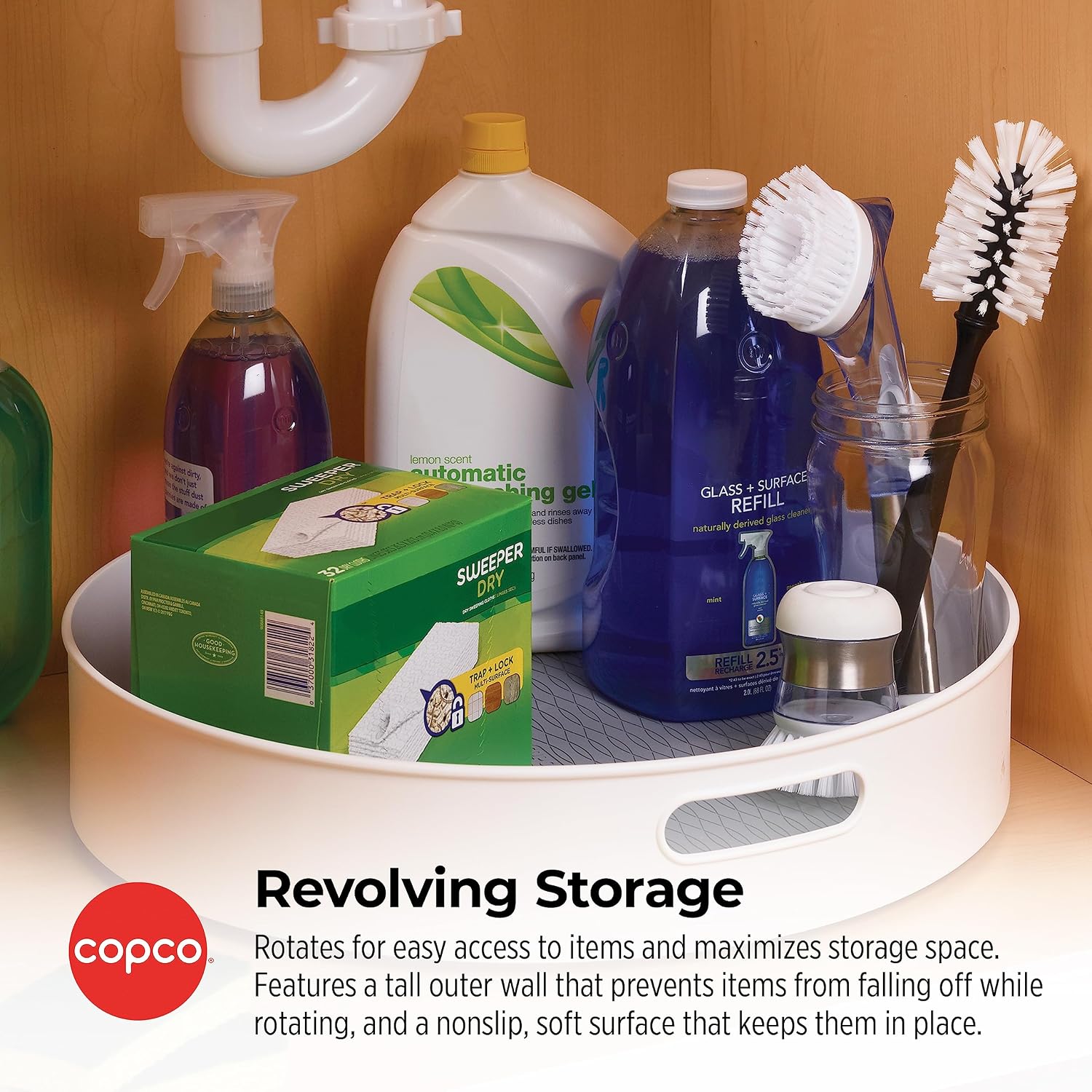Under-Sink Pantry and Cabinet Organizer, 18-Inch, Revolving Storage Solution, White and Gray - view 4