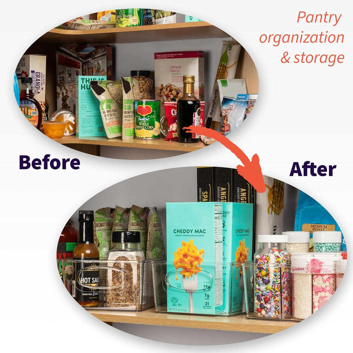 Plastic Pantry Organization and Storage Bins with Removable Dividers – Perfect Kitchen Organization or Kitchen Storage – Refrigerator Organizer Bins, Cabinet Organizers (2 Pack) - view 2