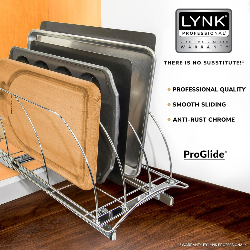 Pull Out Cookie Sheet Organizer for Cabinet – Baking Sheet Organizer – Sheet Pan Organizer - Lifetime Ltd. Warranty – 10” x 21” Deep Inside Cabinet, Chrome - view 2