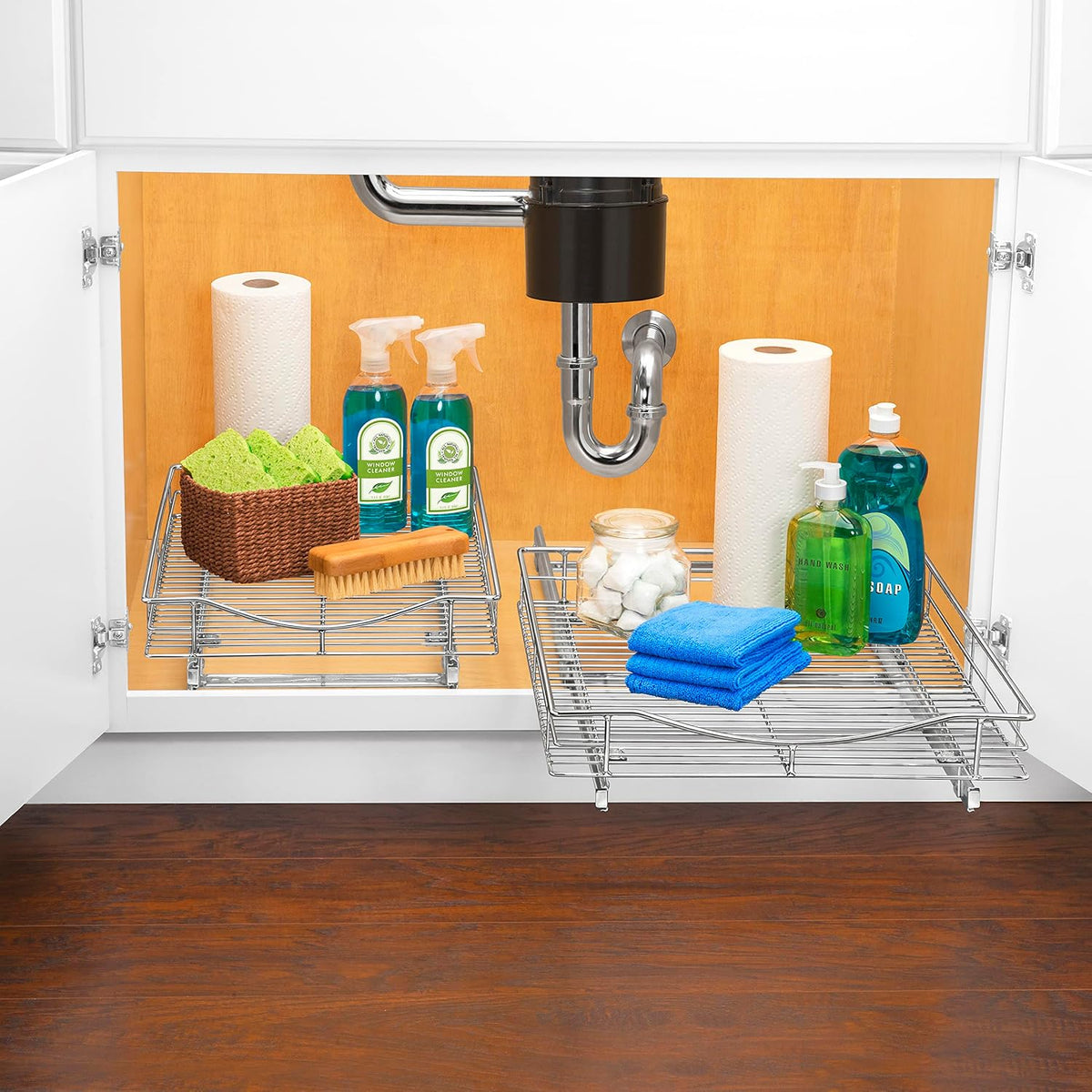 LYNK PROFESSIONAL Pull Out Cabinet Organizer, 11" x 21" Slide Out Cabinet Organizer Pull Out Drawer – Pull Out Shelves for Kitchen Cabinets – Under Sink Organizers - Lifetime Ltd. Warranty, Chrome - view 6
