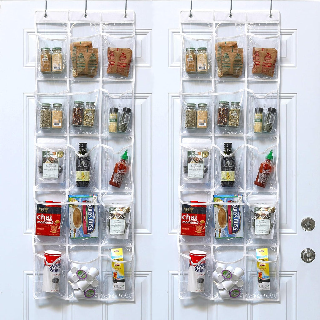 Simple Houseware 15 Pockets Clear Over the Door Pantry Organizer, 2 Pack | 52" x 18", Cabinet & Kitchen Hanging Storage