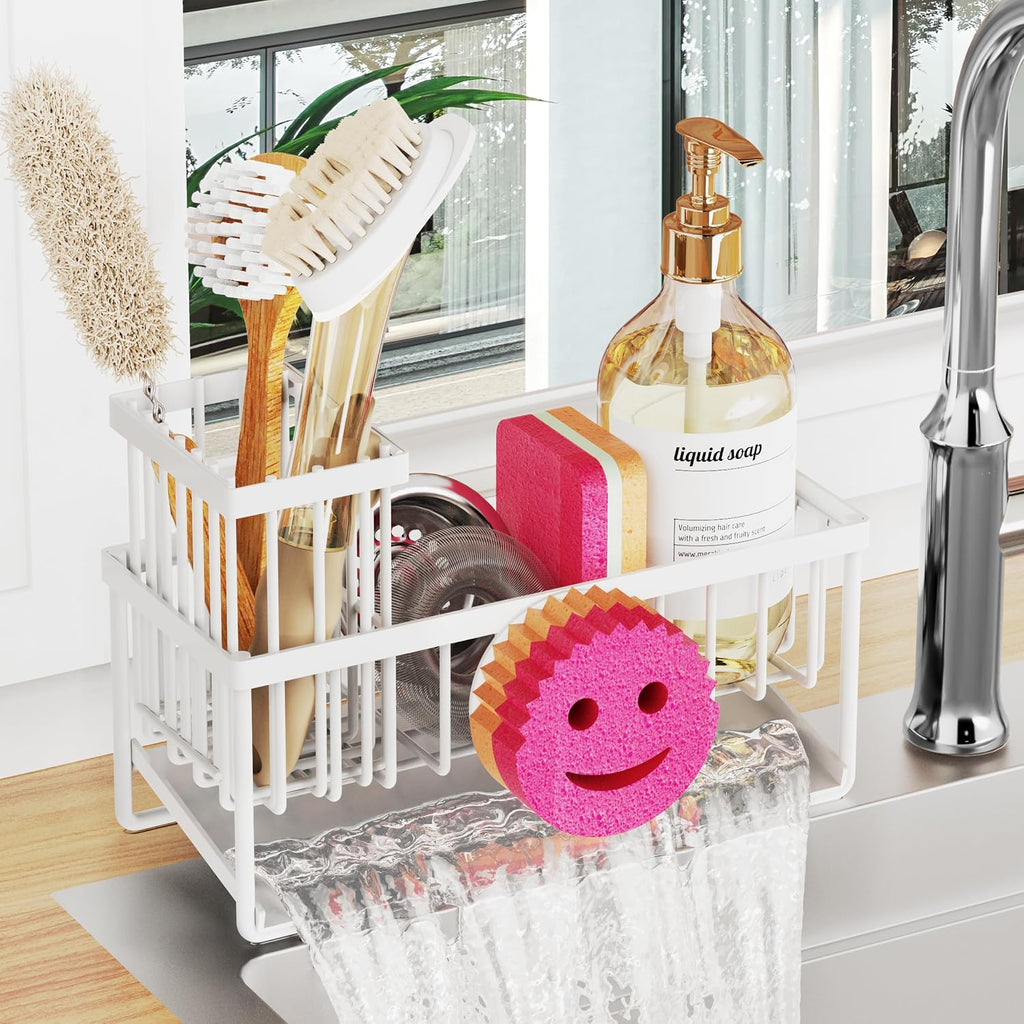 Sponge Holder for Kitchen Sink,Smiley Face Sink Caddy with Removable Brush Holder,Self-Draining Sponge Caddy for Sponge,Soap,Dish Brush,Scrubber,Kitchen Essentials and Gadgets - view 2