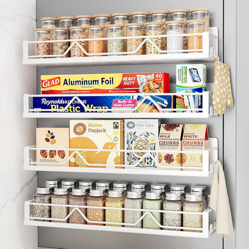 16.9 inch wide large capacity magnetic spice rack for refrigerator, 4 pack metal fridge shelf magnetic basket magnetic fridge shelf magnetic shelves for fridge (white)