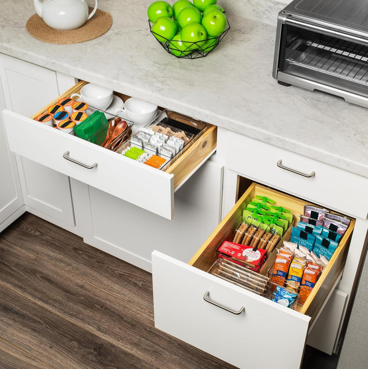 Plastic Pantry Organization and Storage Bins with Removable Dividers – Perfect Kitchen Organization or Kitchen Storage – Refrigerator Organizer Bins, Cabinet Organizers (2 Pack) - view 4