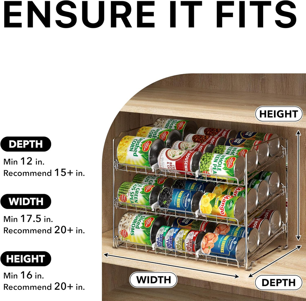 3-Tier Stackable Can Organizer Rack Hold 36 Cans, Chrome | Can Food Storage Dispenser for Pantry/Cabinet, Adjustable Dividers – 11.5" D x 17" W x 13.75" H - view 4