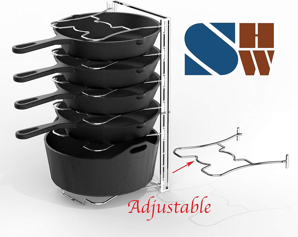 7 Adjustable Compartments Pot and Pan Organizer Rack Lid Holder, Chrome - view 2
