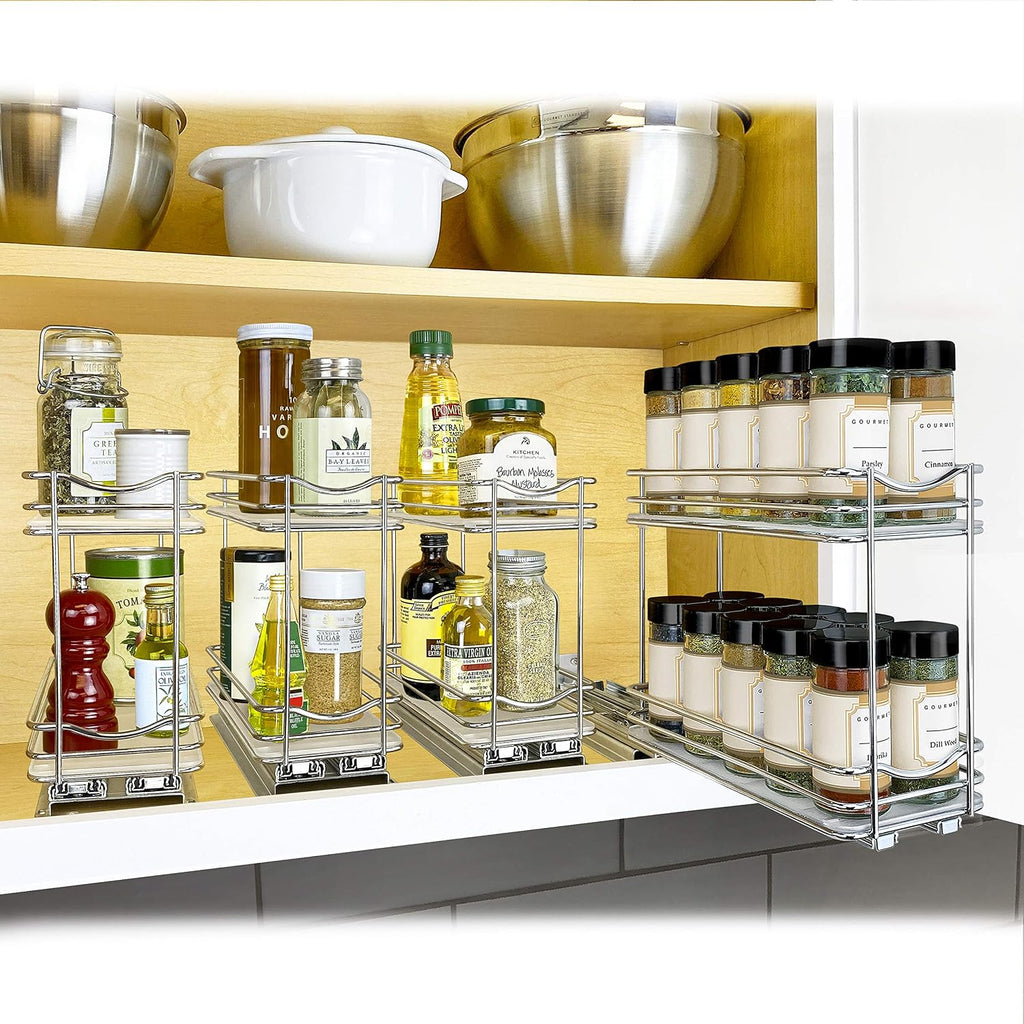 LYNK PROFESSIONAL Pull Out Spice Organization for Cabinets - 4-3/8 inch Wide – Spice Rack for Inside Cabinets, Slide Out Spice Rack Organizer for cabinet – Pull Out Spice Rack, Sliding 2 Tier Chrome - view 8