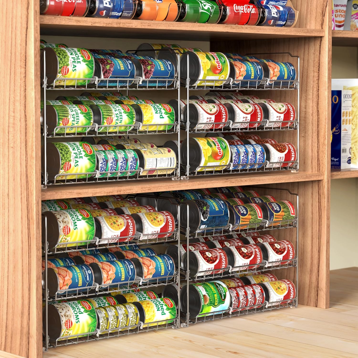 3-Tier Stackable Can Organizer Rack Hold 36 Cans, Chrome | Can Food Storage Dispenser for Pantry/Cabinet, Adjustable Dividers – 11.5" D x 17" W x 13.75" H - view 2
