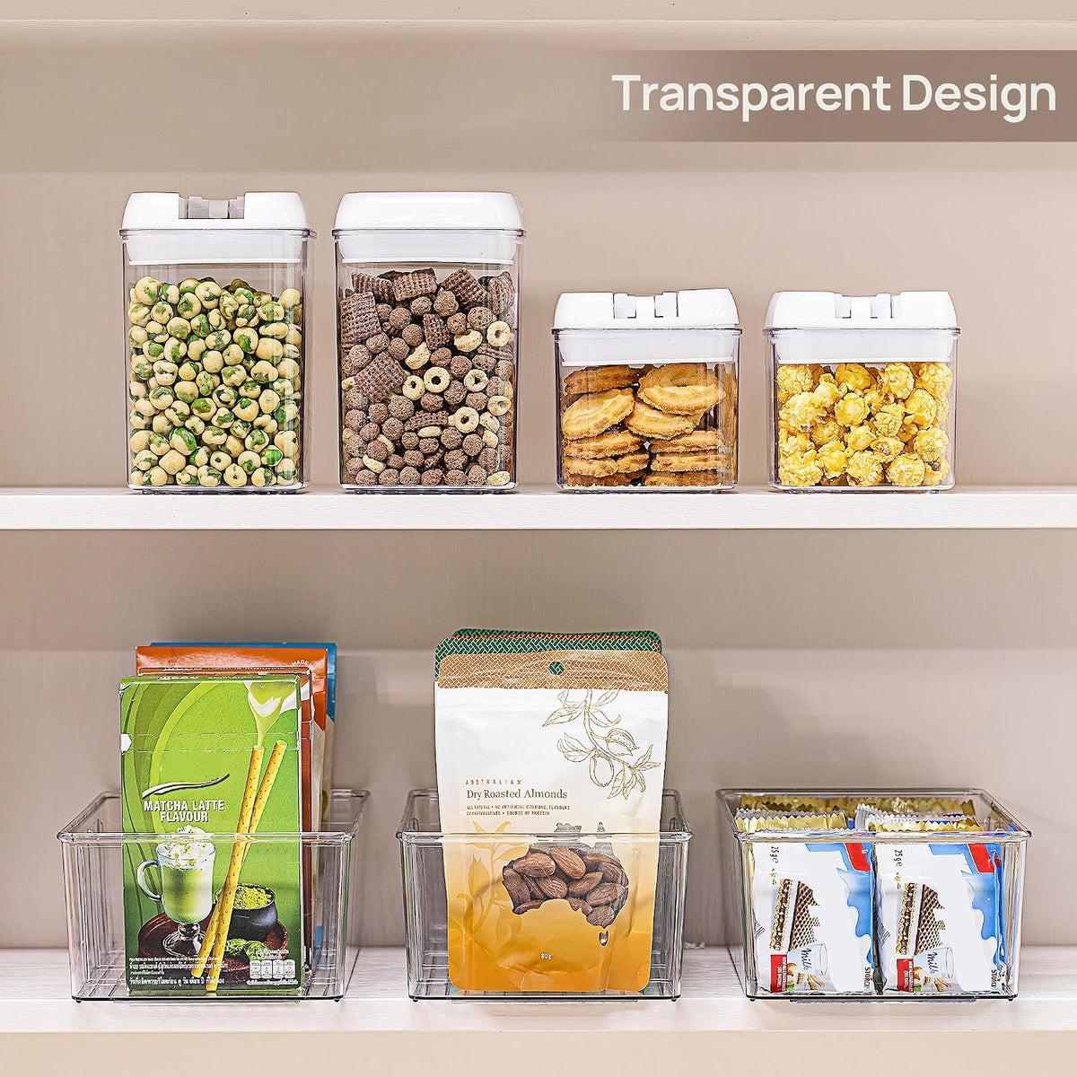 4 Pack Food Storage Organizer Bins, Clear Plastic, 4 Compartments | For Pantry, Kitchen, Fridge and Cabinet Organization, Organize Food Packets, Snacks, Pouches and Spice Packets - view 4