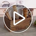 Acacia Wood Utensil Holder, Paper Plate Dispenser Organizer for Countertop - 4 Compartment Silverware Caddy for Friendsgiving Party - Cutlery Holder for Cup, Fork, Spoon, Kitchen, Camping - view 7