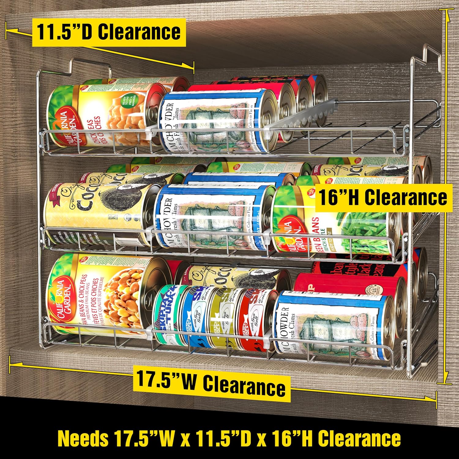 Stackable Can Rack Organizer Holds Up to 36 Cans, Chrome | for Kitchen and Pantry - view 4