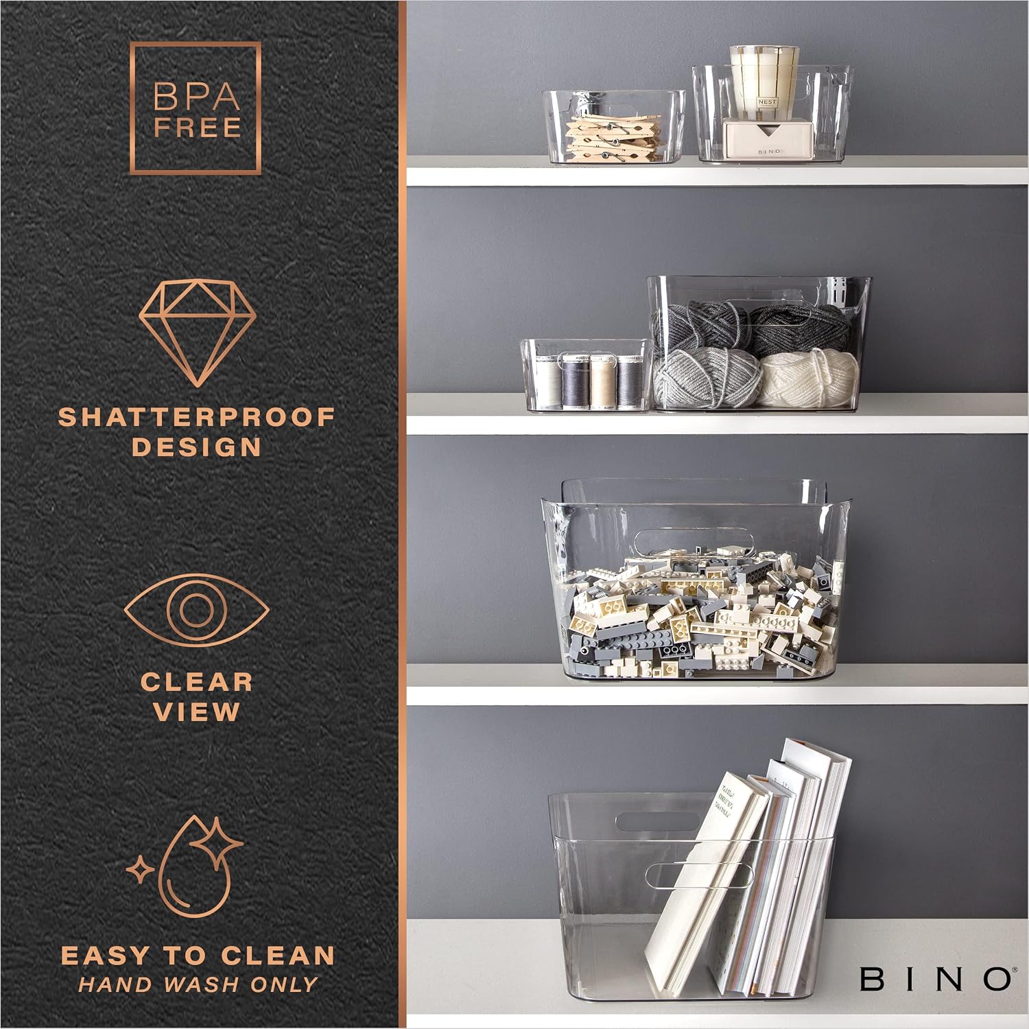 BINO | Plastic Organizer Bins, Small - 4 Pack | The SOHO Collection | Multi-Use Plastic Bin | Pantry & Freezer Organizer Bin | Storage Containers | Bins for Home & Kitchen Org - view 7