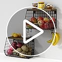 White Fruit Storage Basket for Kitchen Counter Set of 2, Wall Mount Wire Fruit Basket with Shelf with Banana Hanger, Hanging Countertop Organizer for Bathroom Pantry Cabinet, White + Natural - view 7