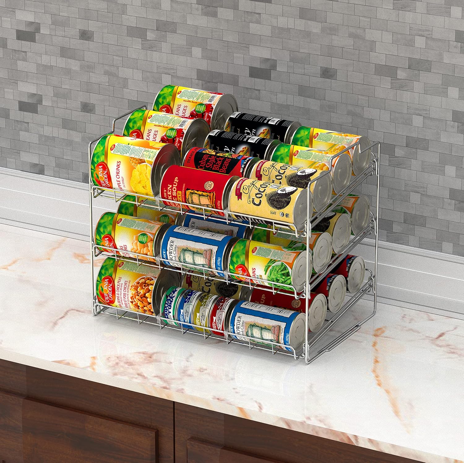 Stackable Can Rack Organizer Holds Up to 36 Cans, Chrome | for Kitchen and Pantry - view 3